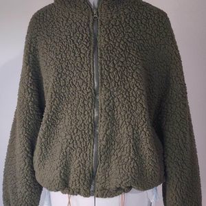 Medium Me Jane Faux Fur Fluffy Green crop Sweater jacket full zip C5030